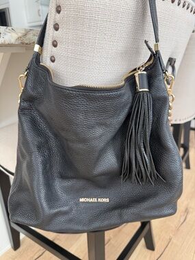 Michael Kors Black Pebbled Leather Tassel Hobo
